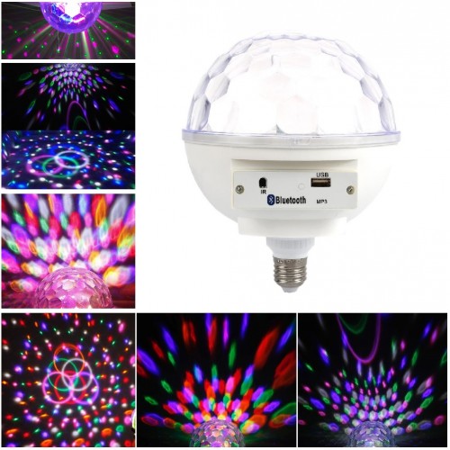 Светодиодный дискошар в патрон E27 LED Crystal Magic Lamp MP3, Bluetooth, 6 цветов