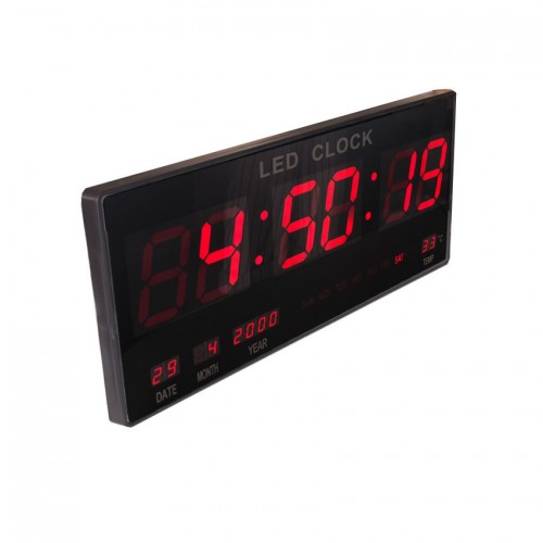 Электронные светодиодные настенные часы размером 46х22 см (ЧЧ, ММ, СС + календарь, термометр)
