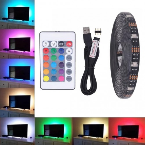 Цветная влагозащищенная LED RGB лента для подсветки телевизора (SMD 5050, 2м, с пультом)