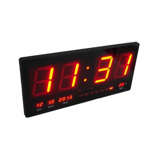 Электронные светодиодные настенные часы размером 46х22 см (ЧЧ, ММ + календарь, термометр)